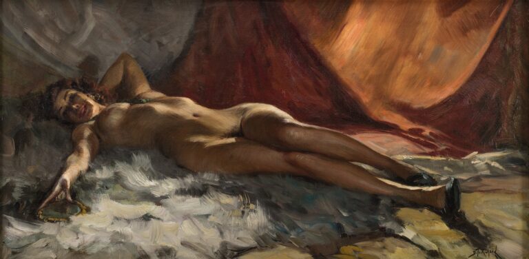 Reclining nude holding her mirror