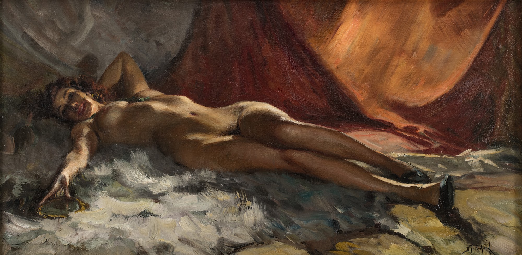 Reclining nude holding her mirror